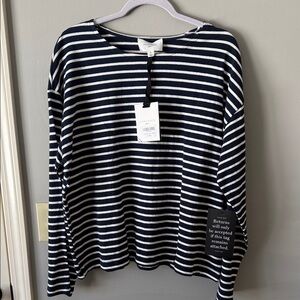 Pomander Place Navy and White Striped Top